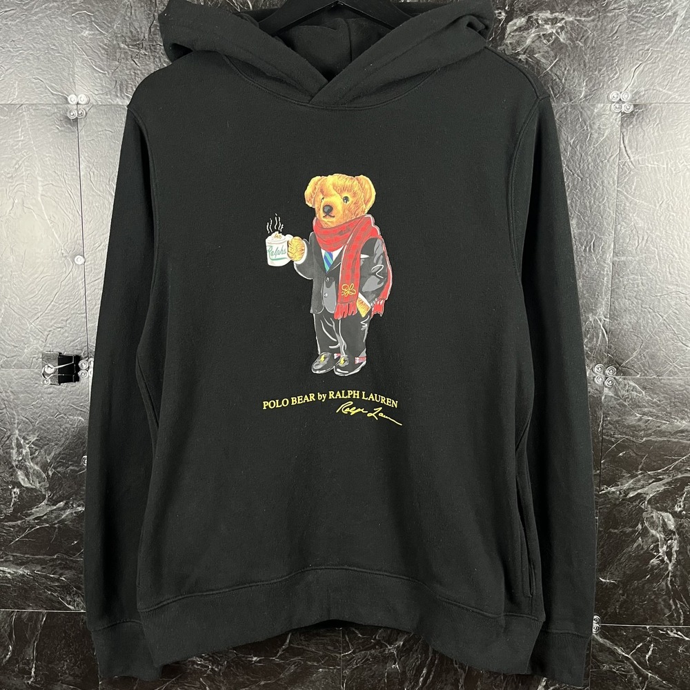 Polo Ralph Lauren Boy's Black Mug Polo Bear Hoodie XL (Women's Small)